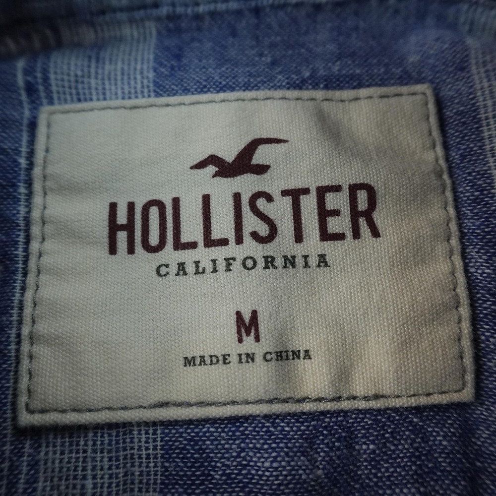 Hollister Shirt Mens M Blue Striped Linen Cotton Chambray Long Sleeve Button Up - Picture 3 of 9